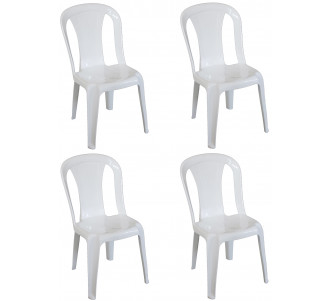 4 Pz Poltrona sedia Aura in dura resina di plastica bianca impilabile senza braccioli