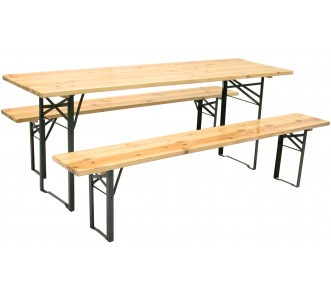 Set birreria in legno tavolo e 2 panche pieghevole 200x80H75 cm gambe di sostegno in acciaio pieghevoli 