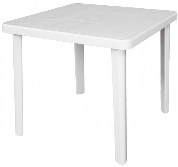 Tavolo quadrato 80x80 Nettuno in dura resina di plastica bianco con foro  per ombrellone
