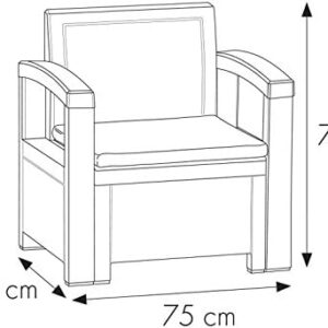 Salotto completo marrone 4 posti per esterno o interno in finto rattan con cuscini e tavolo contenitore