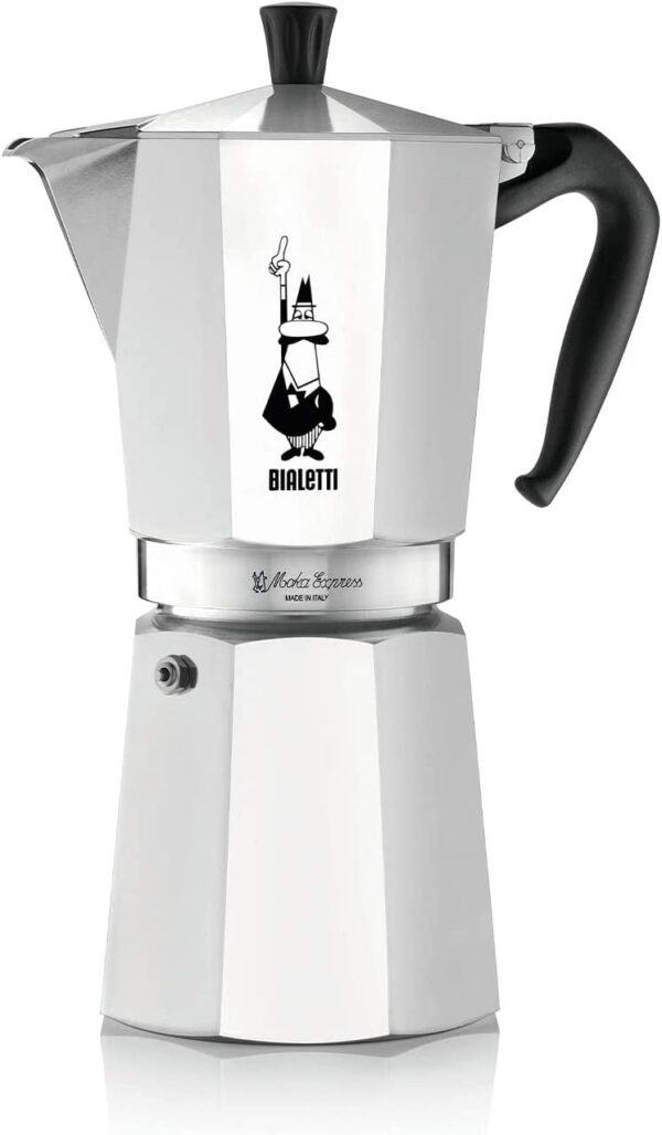 Caffettiera moka macchinetta per preparare il caffè Bialetti Express grande in acciaio grigio capacità 18 tazze