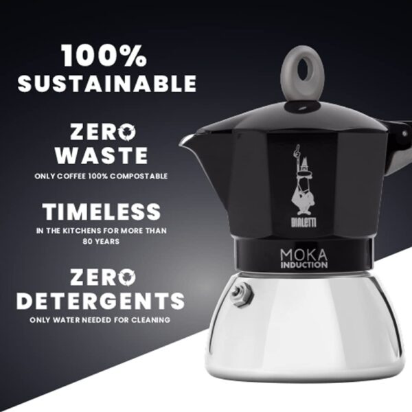 Caffettiera moka macchinetta per preparare il caffè Bialetti Induction nera capacità 2 tazze