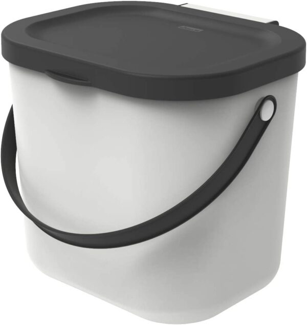 Contenitore cestino scatola bianco con manico per la cucina, Plastica (PP) senza BPA, da 6 Litri, 23.5 x 20.0 x 20.8 cm