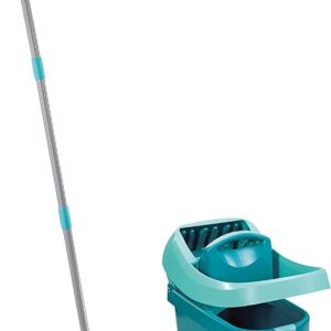 Leifheit Pressa Profi Xl Set Lavapavimenti, Mop Lavapavimenti Con Strizzatore Incorporato, Mop Set Con Rotazione Scopa A 360° E Secchio Con Rotelle, Turquoise, 49 x 29 x 38 cm