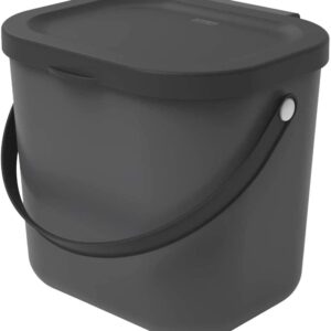 Contenitore cestino scatola nero antracite con manico per la cucina, Plastica (PP) senza BPA, da 6 Litri, 23.5 x 20.0 x 20.8 cm