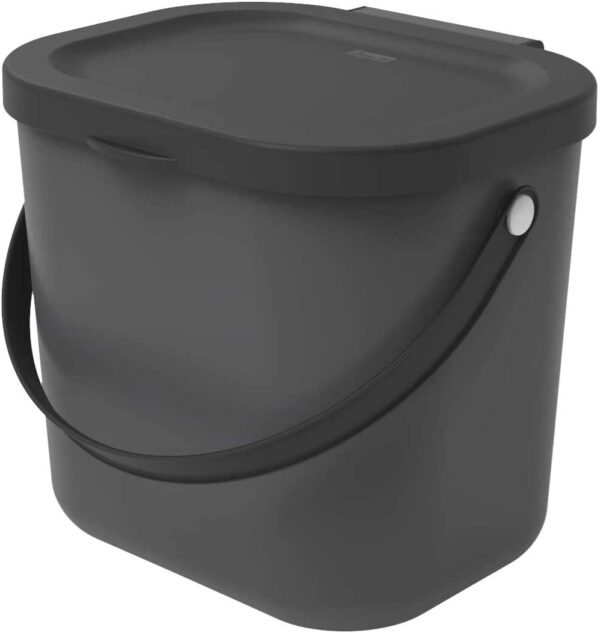 Contenitore cestino scatola nero antracite con manico per la cucina, Plastica (PP) senza BPA, da 6 Litri, 23.5 x 20.0 x 20.8 cm