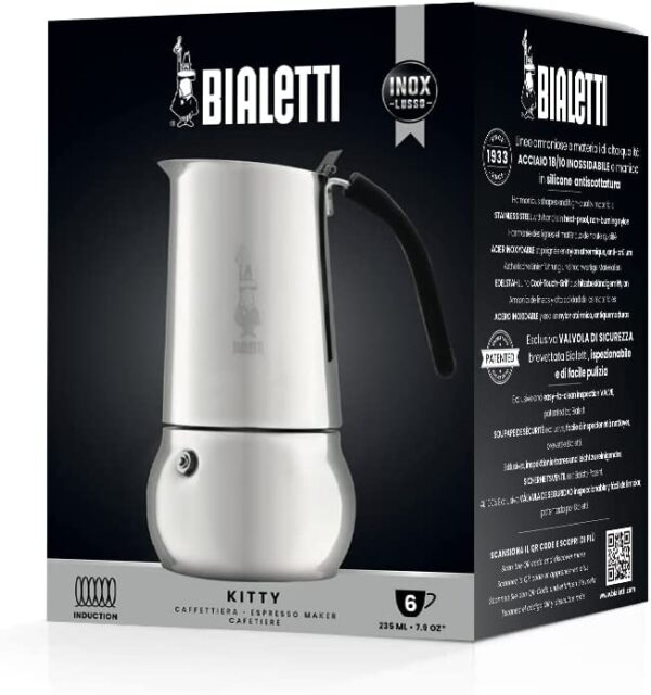 Caffettiera moka macchinetta per preparare il caffè Bialetti Kitty in acciaio grigio capacità 6 tazze