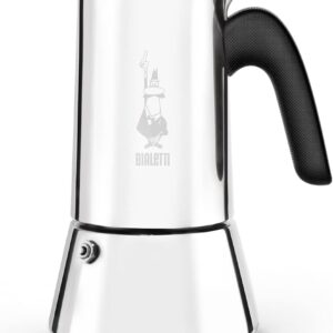 Bialetti Caffettiera New Venus 6 Tazze, Manico Anti Scottatura, Adatta A Induzione, 6 Tazze (235 Ml), Acciaio 18/10, Argento, ‎13 x 11 x 21.5 cm 540 grammi