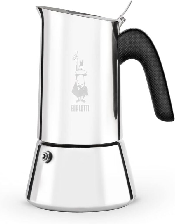 Bialetti Caffettiera New Venus 6 Tazze, Manico Anti Scottatura, Adatta A Induzione, 6 Tazze (235 Ml), Acciaio 18/10, Argento, ‎13 x 11 x 21.5 cm 540 grammi