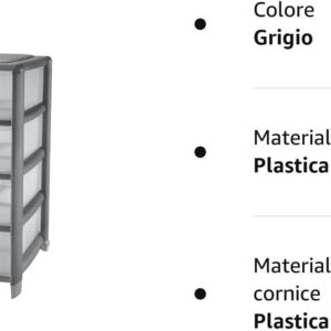 Mobile cassettiera grigia 4 cassetti trasparenti alti in dura plastica di resina da bagno camera ripostiglio porta tutto