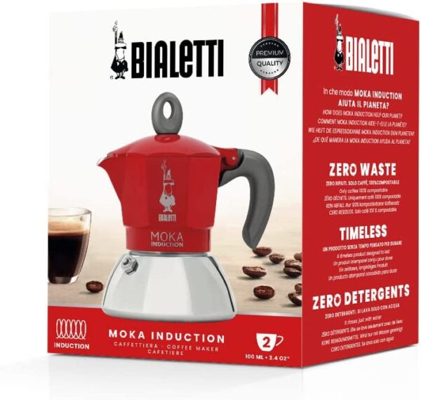 Caffettiera moka macchinetta per preparare il caffè Bialetti Induction rossa capacità 2 tazze