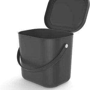 Contenitore cestino scatola nero antracite con manico per la cucina, Plastica (PP) senza BPA, da 6 Litri, 23.5 x 20.0 x 20.8 cm