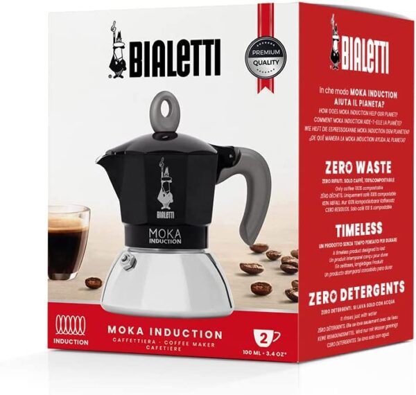 Caffettiera moka macchinetta per preparare il caffè Bialetti Induction nera capacità 2 tazze