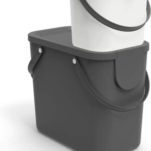 Contenitore cestino scatola nero antracite con manico per la cucina, Plastica (PP) senza BPA, da 6 Litri, 23.5 x 20.0 x 20.8 cm