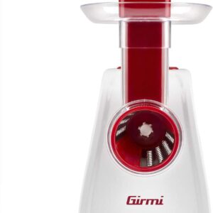 Girmi GT45 Affettaverdure e Grattugia, Accessorio porta rulli, 5 Rulli Inox, 150 W, Completamente smontabile, Bianco/Rosso