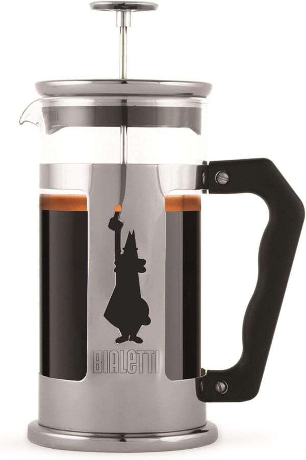 Bialetti Preziosa caffettiera, filtro French Press per caffè o tè, corpo in acciaio inossidabile e contenitore in vetro borosilicato, lavabile in lavastoviglie, 350 ml, per 3 tazze