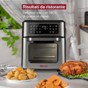 Girmi FG97 Friggitrice ad Aria 12 Litri e Forno Elettrico, 1600-1800W, 12 Programmi Preimpostati, Cestello Rotante & Girarrosto, Vassoio Raccogli Grasso, Display Digitale, Accessori Multiuso