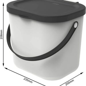 Contenitore cestino scatola bianco con manico per la cucina, Plastica (PP) senza BPA, da 6 Litri, 23.5 x 20.0 x 20.8 cm