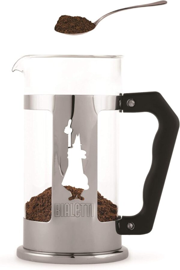 Bialetti Preziosa caffettiera, filtro French Press per caffè o tè, corpo in acciaio inossidabile e contenitore in vetro borosilicato, lavabile in lavastoviglie, 350 ml, per 3 tazze