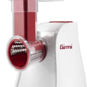 Girmi GT45 Affettaverdure e Grattugia, Accessorio porta rulli, 5 Rulli Inox, 150 W, Completamente smontabile, Bianco/Rosso