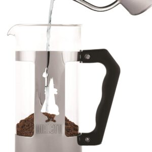 Bialetti Preziosa caffettiera, filtro French Press per caffè o tè, corpo in acciaio inossidabile e contenitore in vetro borosilicato, lavabile in lavastoviglie, 350 ml, per 3 tazze