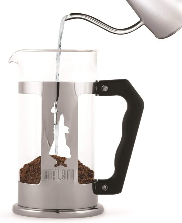 Bialetti Preziosa caffettiera, filtro French Press per caffè o tè, corpo in acciaio inossidabile e contenitore in vetro borosilicato, lavabile in lavastoviglie, 350 ml, per 3 tazze