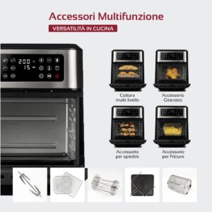 Girmi FG97 Friggitrice ad Aria 12 Litri e Forno Elettrico, 1600-1800W, 12 Programmi Preimpostati, Cestello Rotante & Girarrosto, Vassoio Raccogli Grasso, Display Digitale, Accessori Multiuso