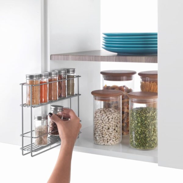 Dispenser organizer porta spezie in acciaio grigio per cucina