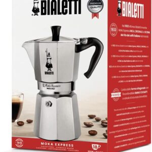 Caffettiera moka macchinetta per preparare il caffè Bialetti Express grande in acciaio grigio capacità 18 tazze