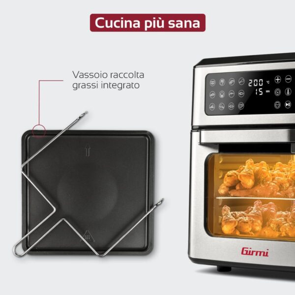 Girmi FG97 Friggitrice ad Aria 12 Litri e Forno Elettrico, 1600-1800W, 12 Programmi Preimpostati, Cestello Rotante & Girarrosto, Vassoio Raccogli Grasso, Display Digitale, Accessori Multiuso