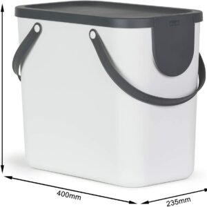 Mastello bianco per raccolta differenziata Plastica (PP) senza BPA, da 25 Litri, 40.0 x 23.5 x 34.0 cm