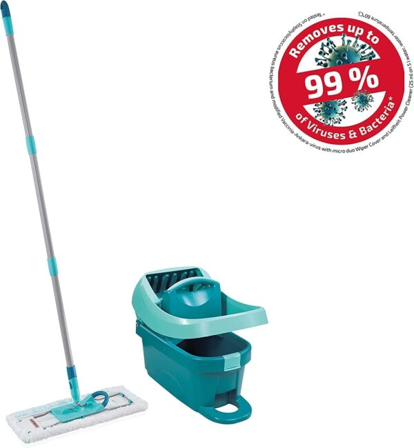 Leifheit Pressa Profi Xl Set Lavapavimenti, Mop Lavapavimenti Con Strizzatore Incorporato, Mop Set Con Rotazione Scopa A 360° E Secchio Con Rotelle, Turquoise, 49 x 29 x 38 cm