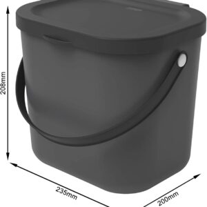 Contenitore cestino scatola nero antracite con manico per la cucina, Plastica (PP) senza BPA, da 6 Litri, 23.5 x 20.0 x 20.8 cm