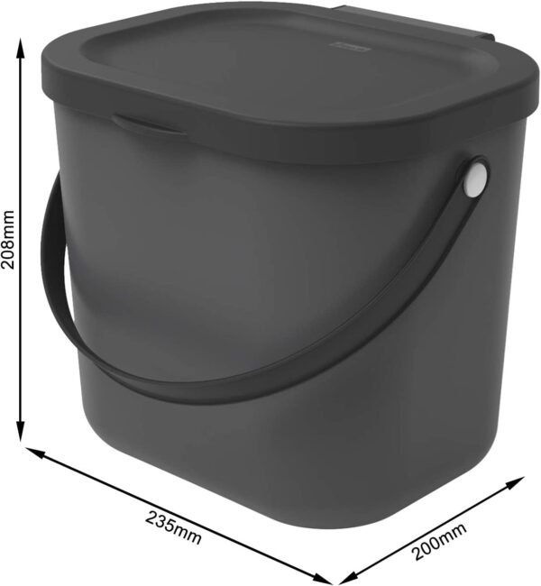 Contenitore cestino scatola nero antracite con manico per la cucina, Plastica (PP) senza BPA, da 6 Litri, 23.5 x 20.0 x 20.8 cm