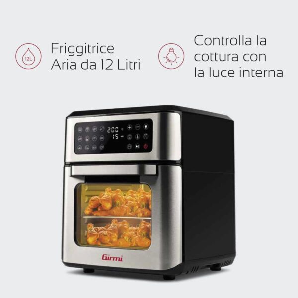 Girmi FG97 Friggitrice ad Aria 12 Litri e Forno Elettrico, 1600-1800W, 12 Programmi Preimpostati, Cestello Rotante & Girarrosto, Vassoio Raccogli Grasso, Display Digitale, Accessori Multiuso