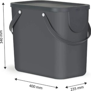 Mastello nero antracite per raccolta differenziata Plastica (PP) senza BPA,  da 25 Litri, 40.0 x 23.5 x 34.0 cm