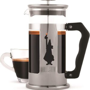 Bialetti Preziosa caffettiera, filtro French Press per caffè o tè, corpo in acciaio inossidabile e contenitore in vetro borosilicato, lavabile in lavastoviglie, 350 ml, per 3 tazze