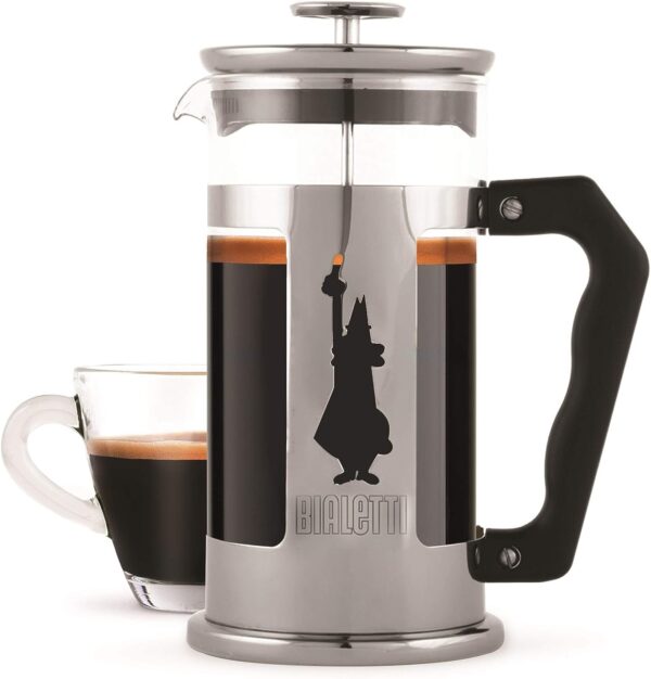 Bialetti Preziosa caffettiera, filtro French Press per caffè o tè, corpo in acciaio inossidabile e contenitore in vetro borosilicato, lavabile in lavastoviglie, 350 ml, per 3 tazze