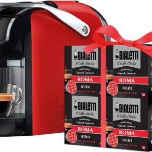 Bialetti New Break - Macchina Caffè Espresso a Capsule in Alluminio con Sistema Bialetti il Caffè d'Italia, Design Compatto, Rosso, Include 64 Capsule In Omaggio