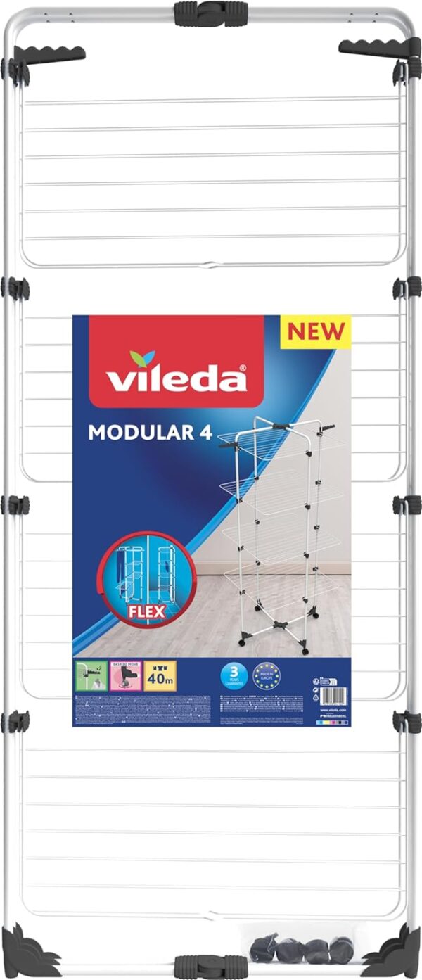 Vileda Modular 4 | Stendibiancheria a torre a 4 livelli | Snodo modulabile | Facile da spostare| Per interni ed esterni | Pieghevole