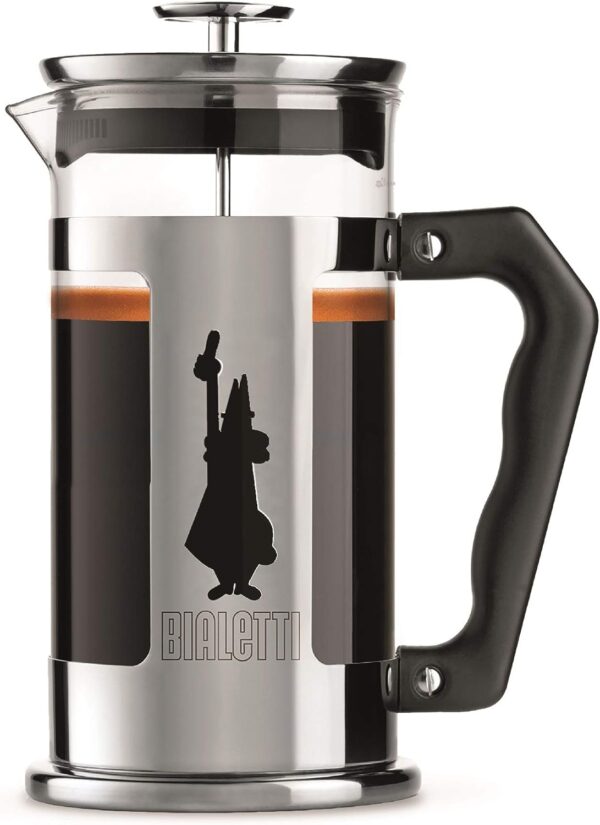 Bialetti Preziosa caffettiera, filtro French Press per caffè o tè, corpo in acciaio inossidabile e contenitore in vetro borosilicato, lavabile in lavastoviglie, 350 ml, per 3 tazze