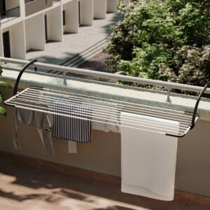 Vileda Brezza Extend Stendibiancheria Estensibile In Acciaio E Resina, Da Balcone, Spazio Stenditura 20 mt, 188 x 55 x 30 cm