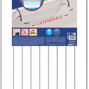 Vileda Brezza Extend Stendibiancheria Estensibile In Acciaio E Resina, Da Balcone, Spazio Stenditura 20 mt, 188 x 55 x 30 cm