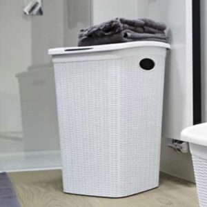 Portabiancheria contenitore vestiti bucato bianco mastello Elegance in dura plastica di resina trama intreccio finto vimini rattan 50 litri 38 x 37 x h 54,5 cm