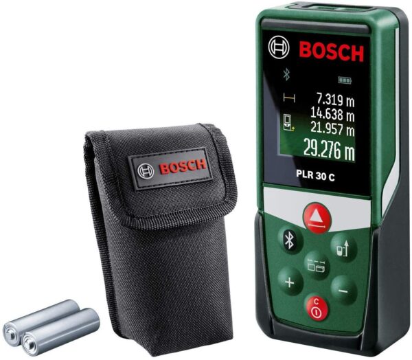 Distanziometro laser Bosch PLR 30 C (con funzione app, campo di misurazione: 0,05–30m, precisione: ± 2 mm, in confezione in cartone)