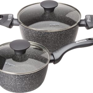 Tognana Mythos, Batteria di pentole e padelle, Set con 3 casseruole, 2 padelle, 1 grill, 3 coperchi, 9 Pezzi, Alluminio, Grigio