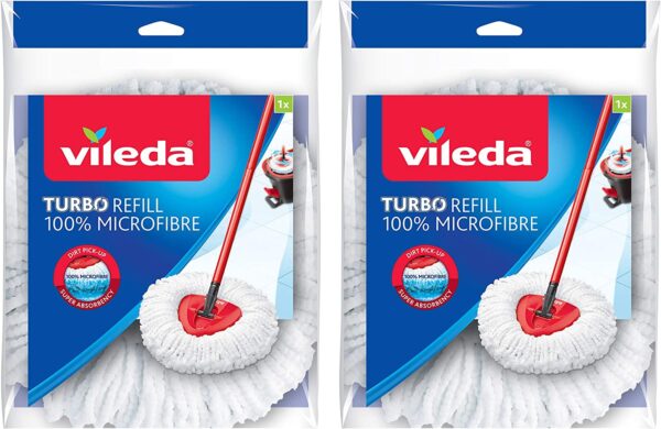 Vileda Easywring e Clean Turbo Classico in Microfibra mop Refill Head, Microfibra, White, Twin Pack