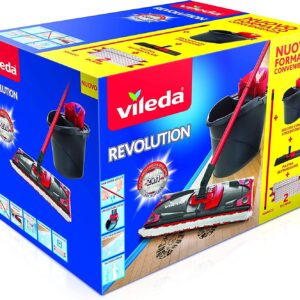 Vileda Revolution box lavapavimenti manuale con sistema di strizzatura completo di secchio palo e 2 panni in microfibra