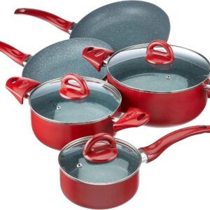 Tognana Rock in Red, Batteria di pentole e padelle, Set con 2 padelle, 3 casseruole, 3 coperchi trasparenti, 8 Pezzi, Alluminio, Rosso