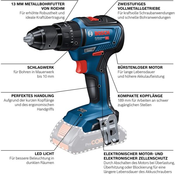 Bosch Professional 06019H5304 Trapano a Percussione Gsb 18V-55, 2X4.0Ah Batterie + Caricatore, 18 Volt, Diametro Foro in Muratura: 10 mm, in L-Boxx, 18 V, Blu